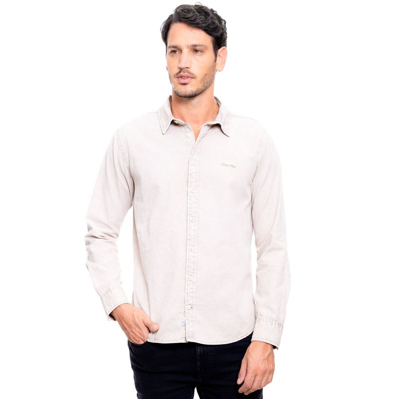 COLOR BLUE - Camisa Manga Larga Unicolor