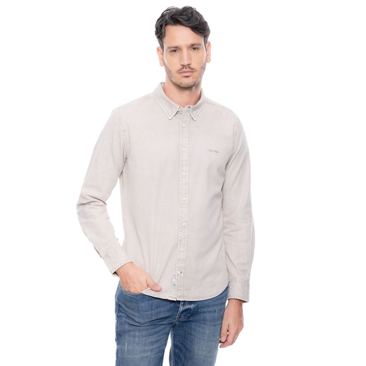 COLOR BLUE - Camisa Manga Larga Unicolor