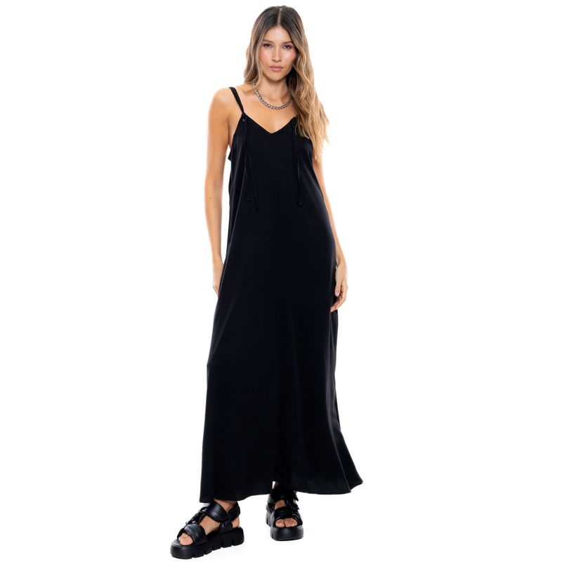 COLOR BLUE - Maxi Vestido Con Ojaletes Y Tiras Anudadas