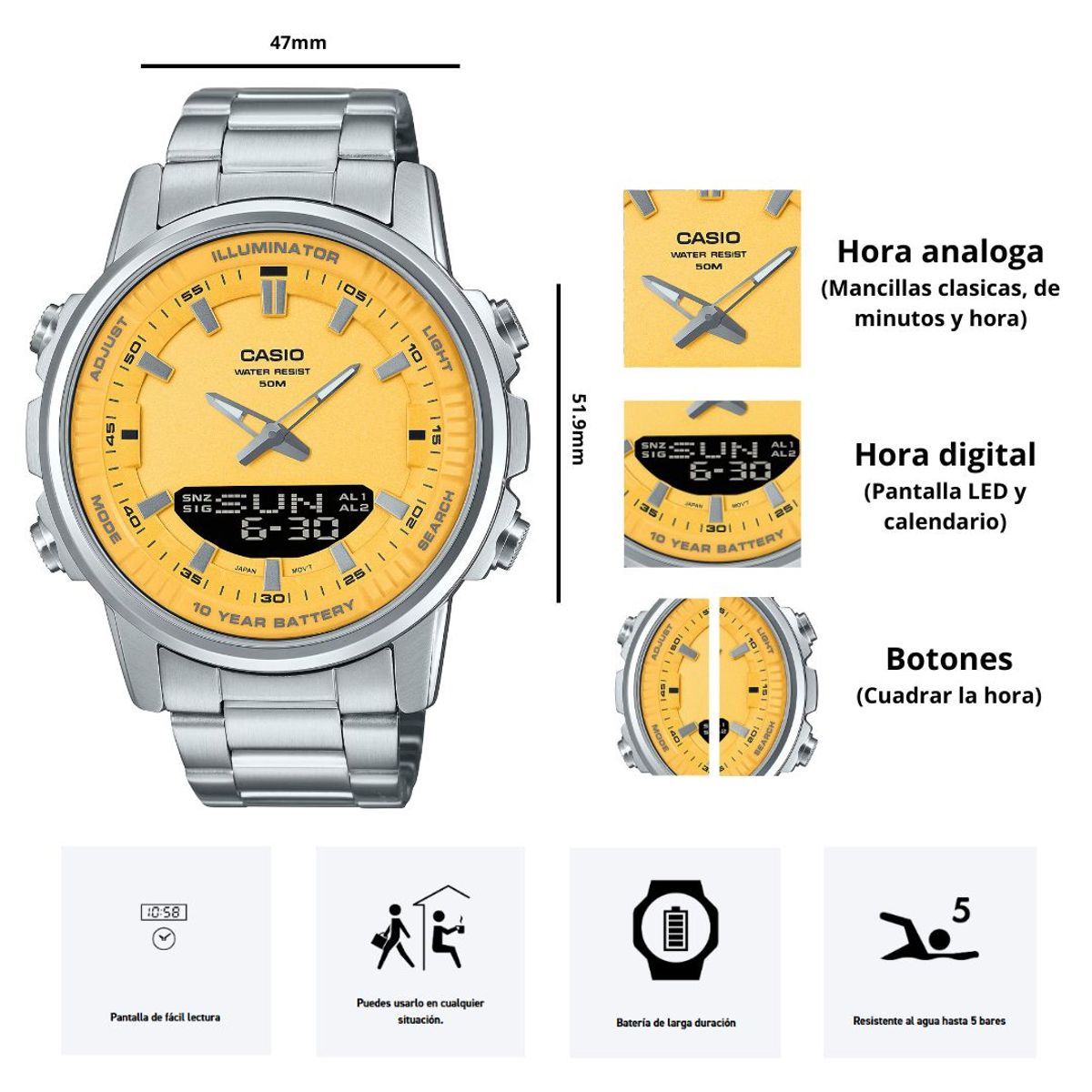 CASIO - Reloj Casio Modelo AMW-880D-9A Diseño Elegante