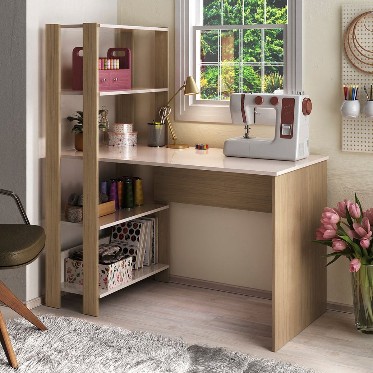 BERTOLINI - Escritorio con biblioteca Match en MDP 134x120cm 3 estante