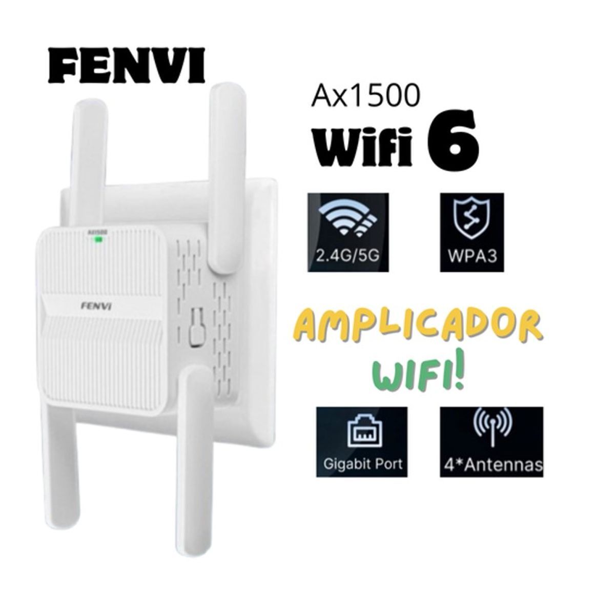 GENERICO - Amplificador Repetidor de Señal AX1500 WiFi 6 Dual 2.4G/5Ghz Largo Alcance