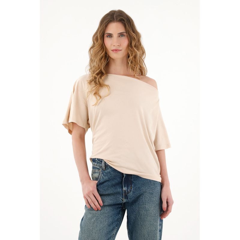TENNIS - Camiseta crudo con escote drapeado para mujer