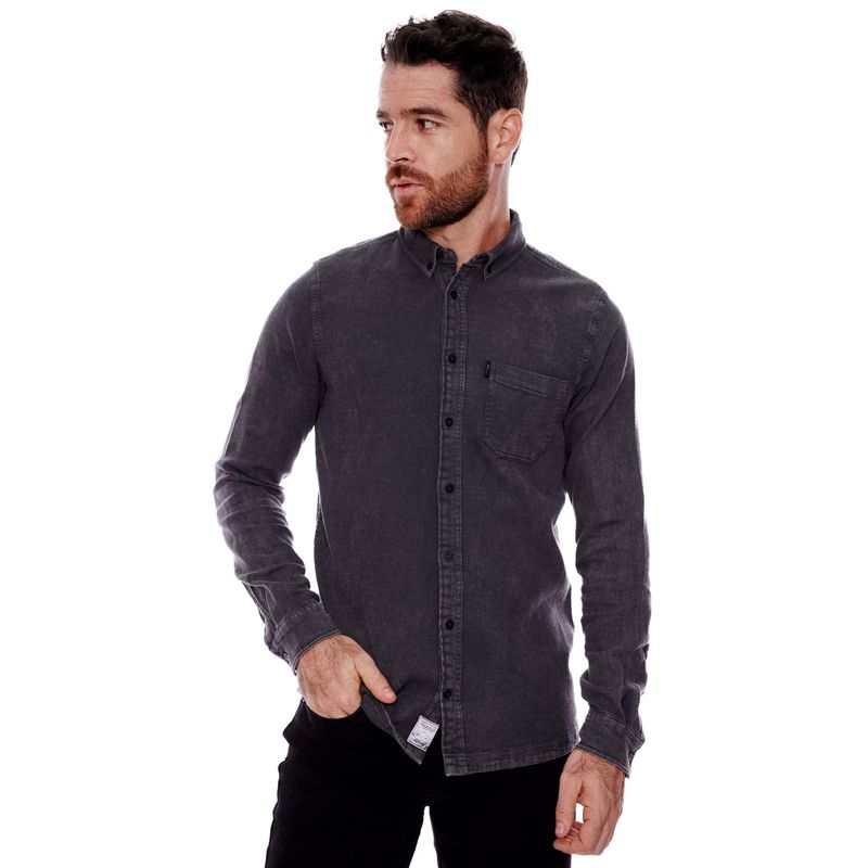 COLOR BLUE - Camisa Manga Larga Teñido Old Wash