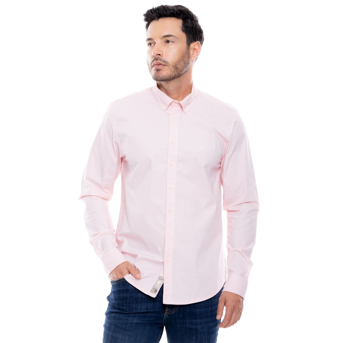 COLOR BLUE - Camisa Manga Larga Unicolor Logo