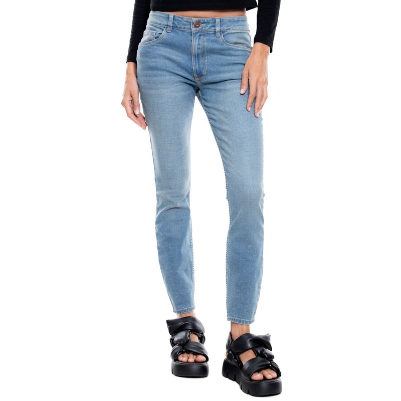 COLOR BLUE - Medium Waist Skinny Jeans Tono Medio