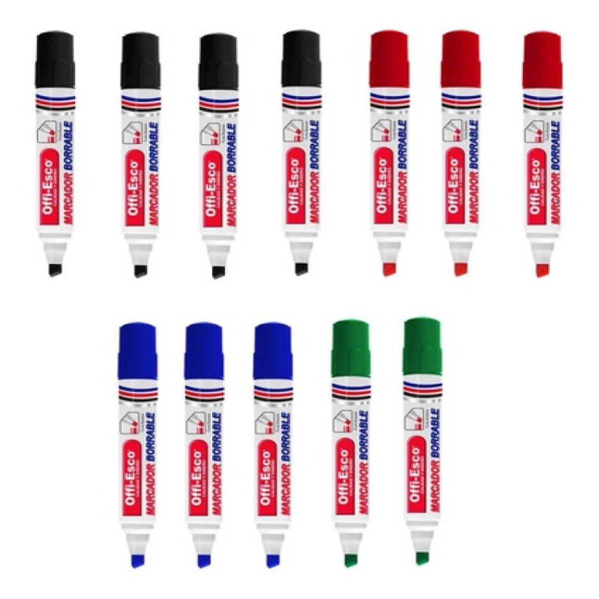 OFFI ESCO - Marcador Borrable Tablero Colores Surtidos X 12  Oe- 510