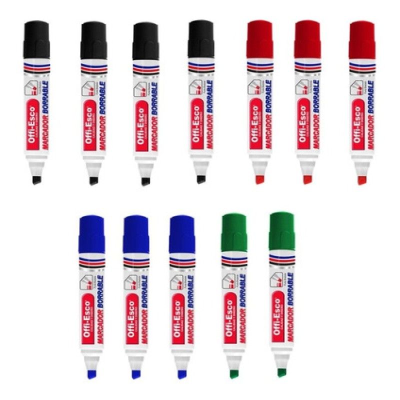 OFFI ESCO - Marcador Borrable Tablero Colores Surtidos X 12  Oe- 510