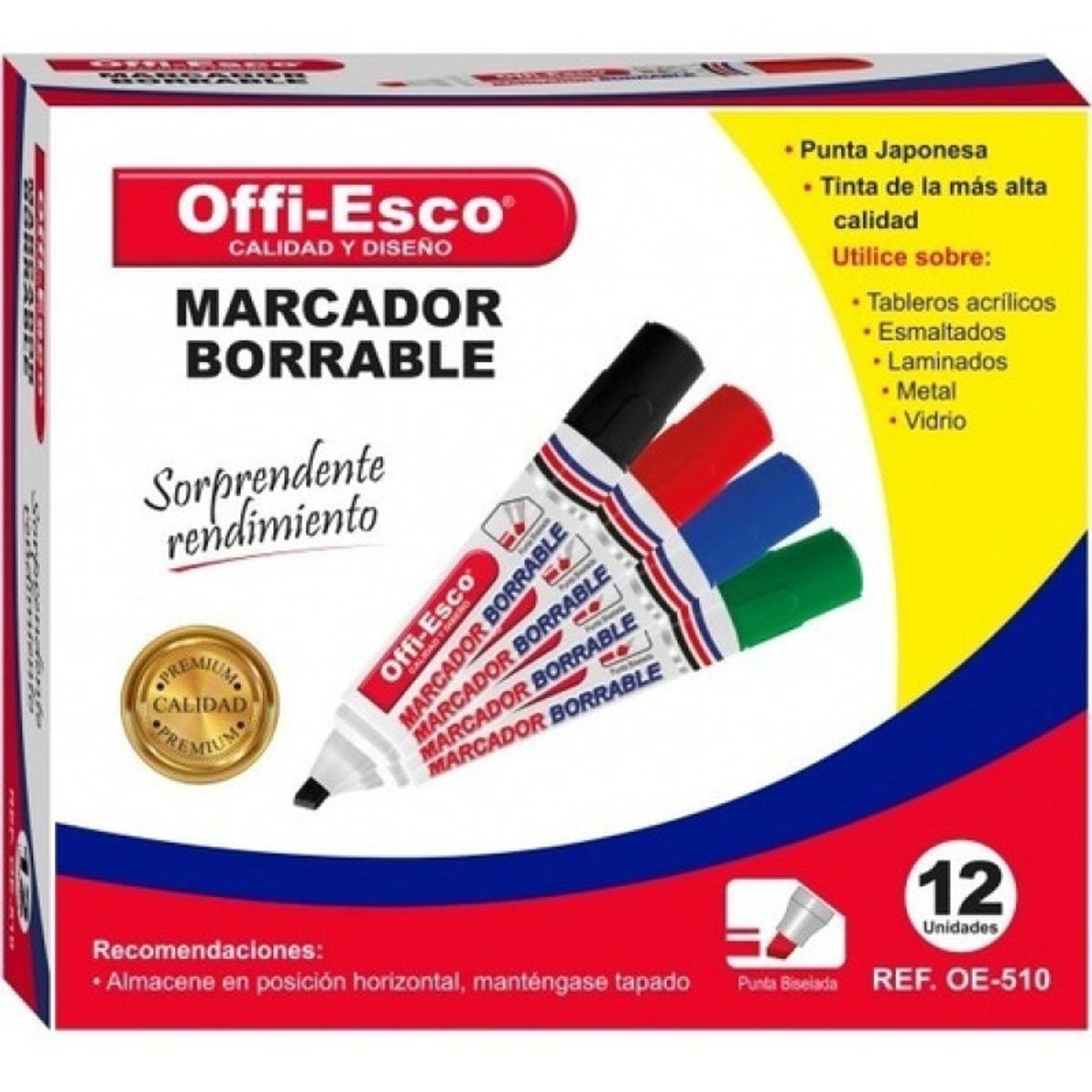 OFFI ESCO - Marcador Borrable Tablero Colores Surtidos X 12  Oe- 510