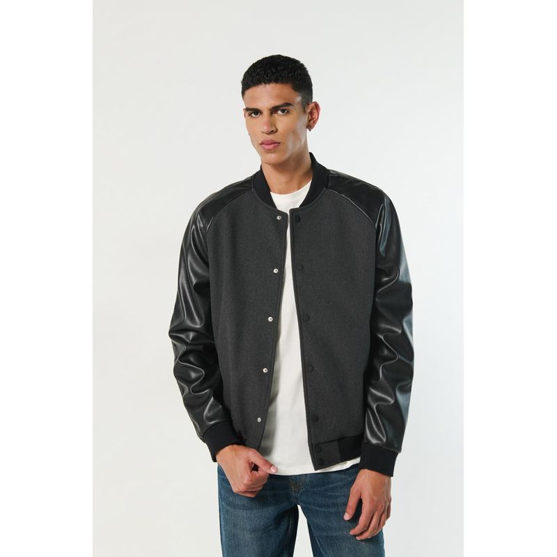 KOAJ - KOAJ Chaqueta bomber negra ajustada con manga ranglan HOMBRE