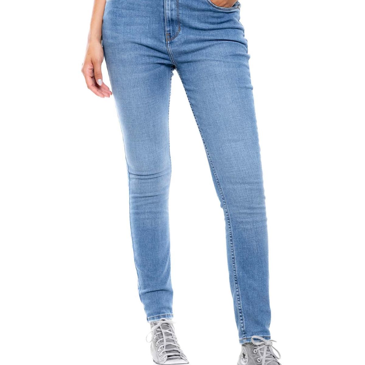 COLOR BLUE - High Waist Skinny Fit Jeans Tono Medio