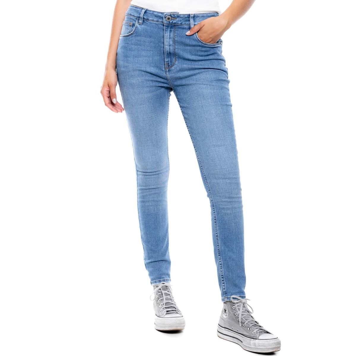 COLOR BLUE - High Waist Skinny Fit Jeans Tono Medio