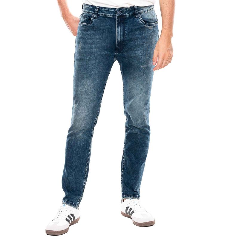 COLOR BLUE - Brixton/Slim Fit Jeans Tono Oscuro Con Desgastes