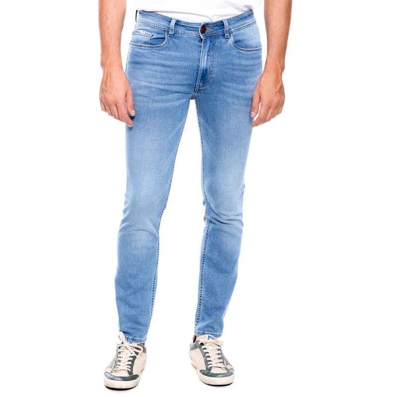 COLOR BLUE - Slim Fit Jeans Tono Medio Con Desgastes