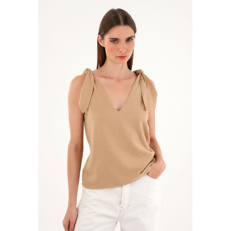 TENNIS - Camisa crudo de escote en V y tiras para mujer