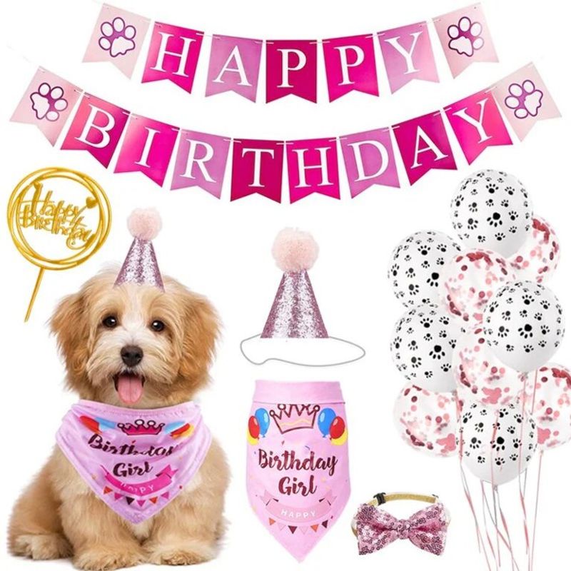 GENERICO - Kit de decoración fiesta para mascotas rosado- MILSAM