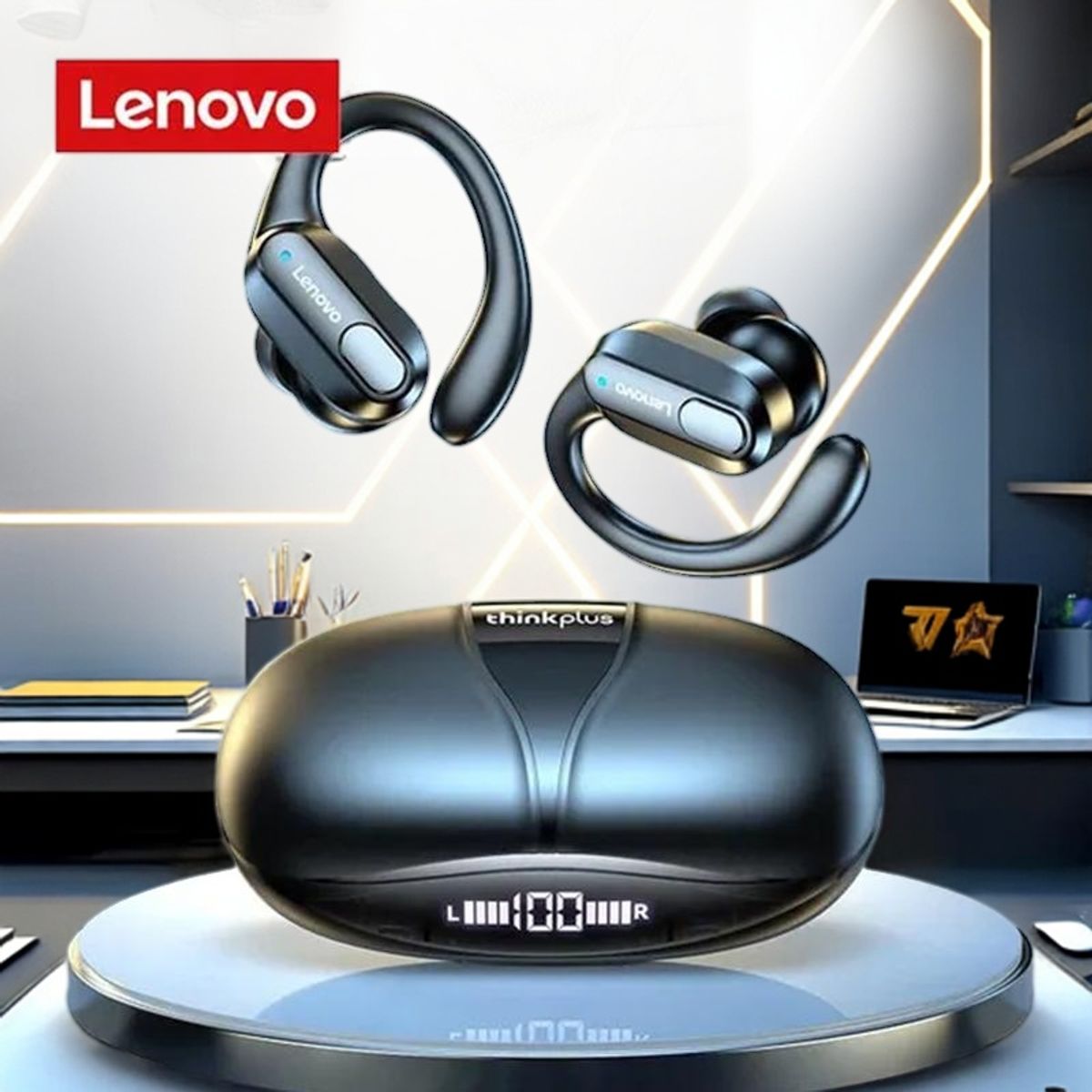 LENOVO - audifonos inalambricos xt80 lenovo con gancho en oreja bluetooth 5.3