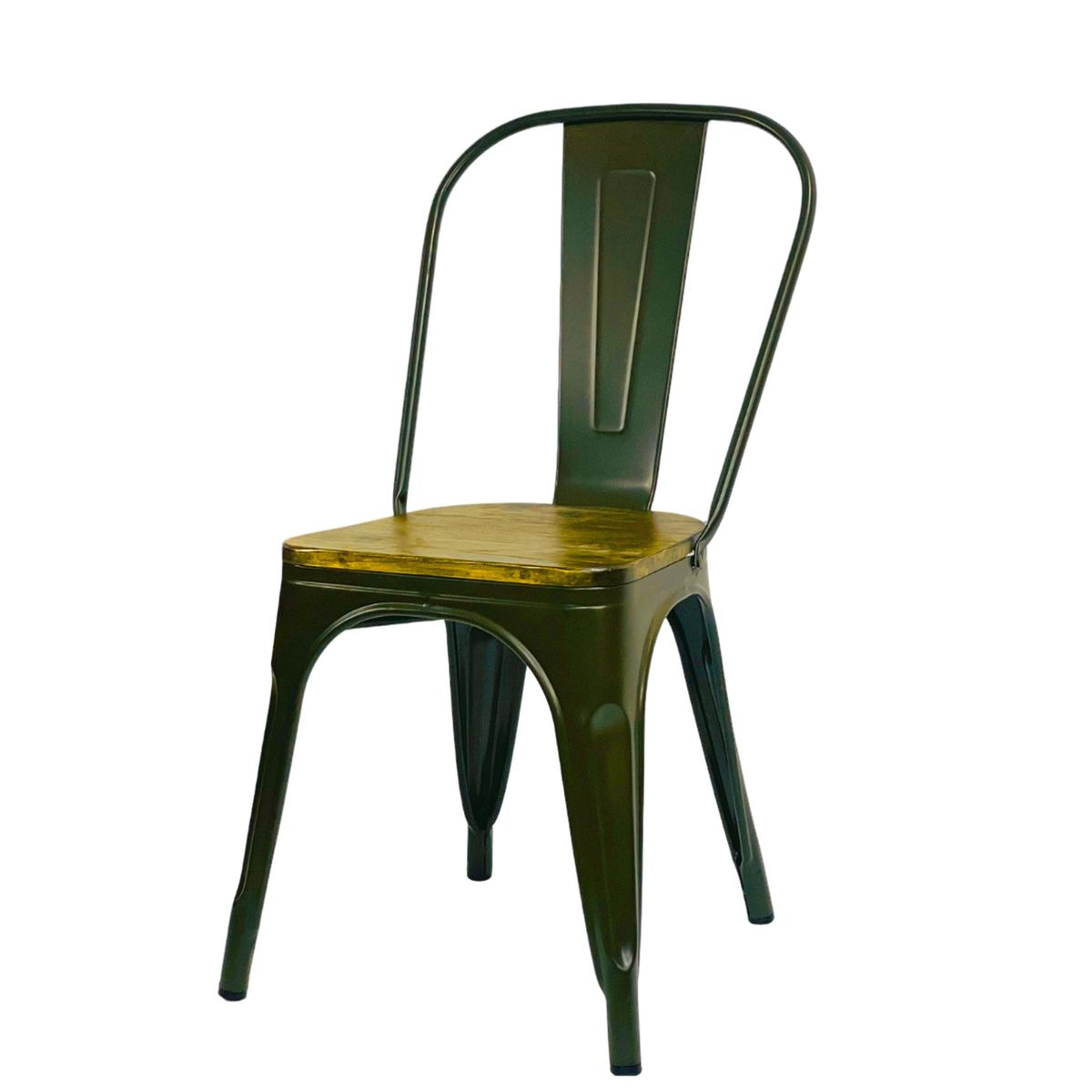 DISTRIONLINE - Silla Tolix Metálica Color Verde Con Base De Madera