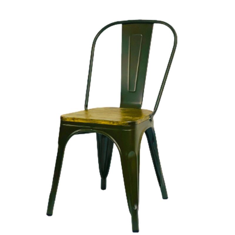 GENERICO - SILLA METALICA TOLIX ASIENTO EN MADERA Base Verde