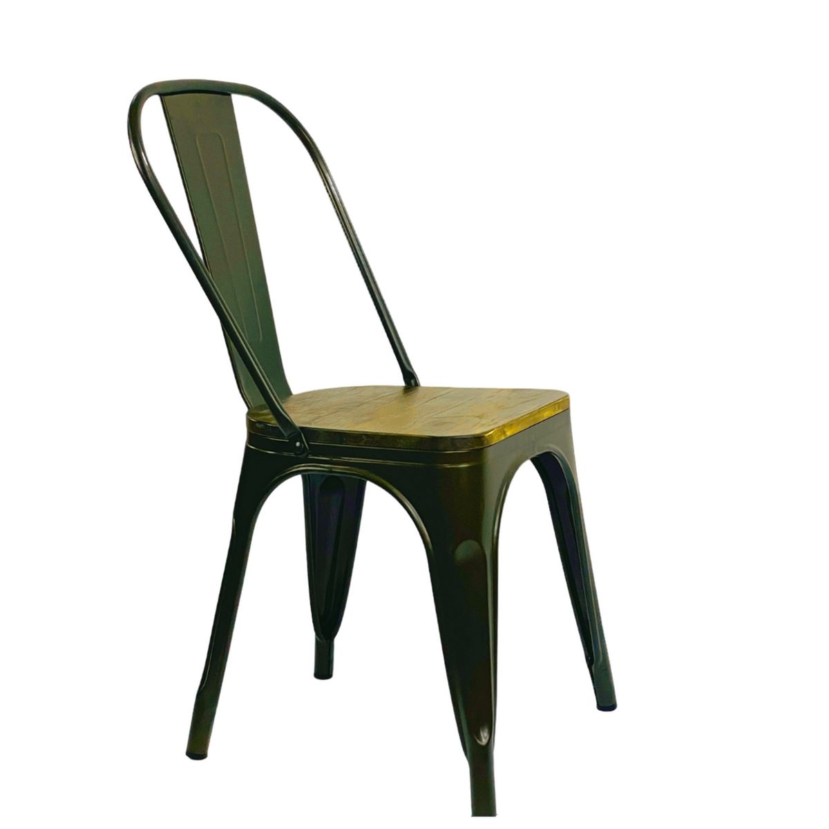 DISTRIONLINE - Silla Tolix Metálica Color Verde Con Base De Madera