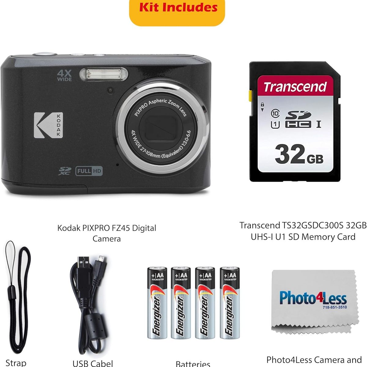 KODAK - Cámara Digital KODAK PIXPRO FZ45 16MP, Zoom Óptico 4X, 32GB
