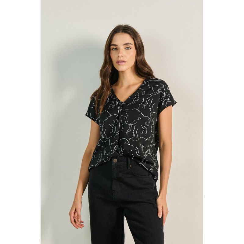 KOAJ - KOAJ Blusa unicolor con escote en V, hombro rodado y manga sis MUJER