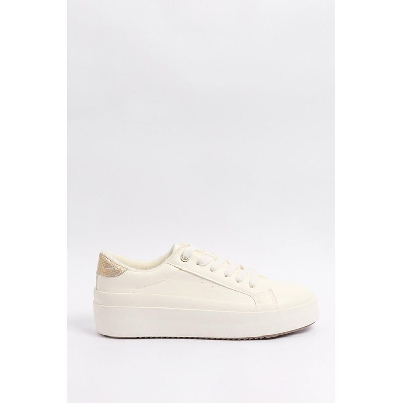 KOAJ - KOAJ Tenis femeninos en color crema con detalle dorado en el p MUJER