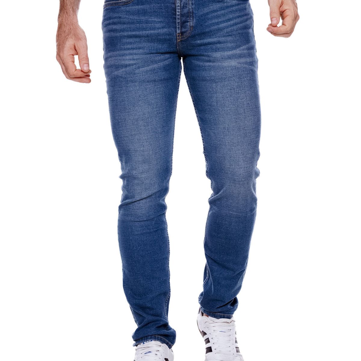 COLOR BLUE - Brixton/Slim Fit Jeans Tono Medio Con Reservas De Costuras