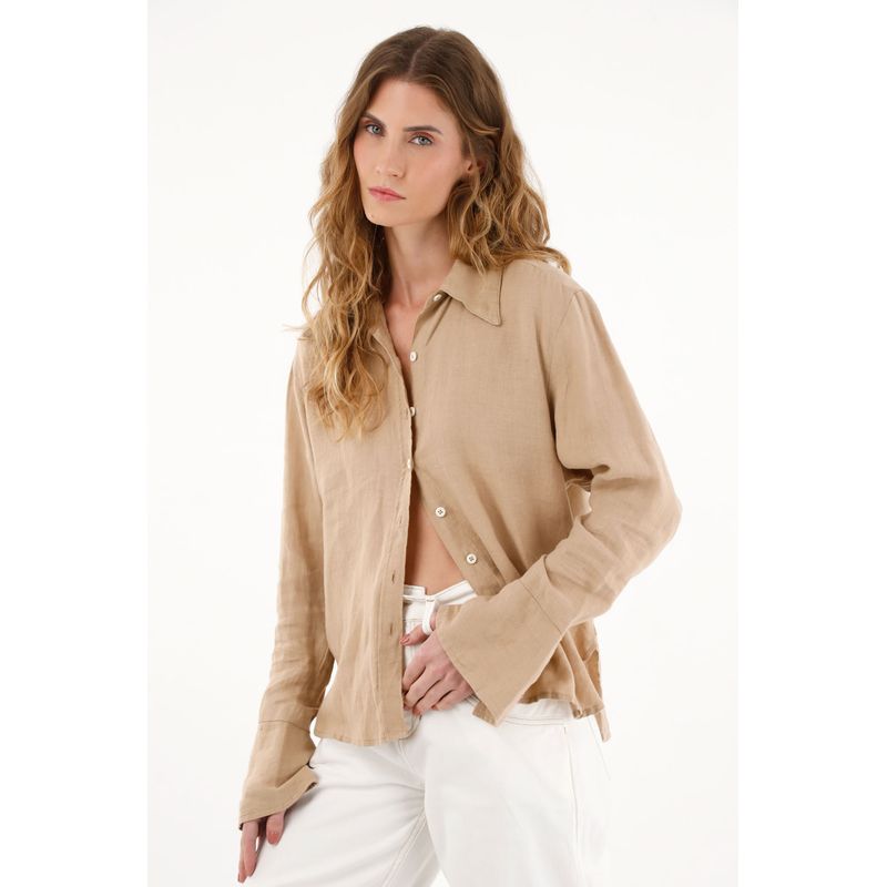 TENNIS - Camisa manga larga en lino 100% para mujer