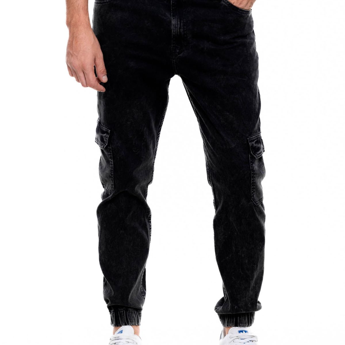 COLOR BLUE - Pantalón Cargo En Corduroy Teñido Old Wash