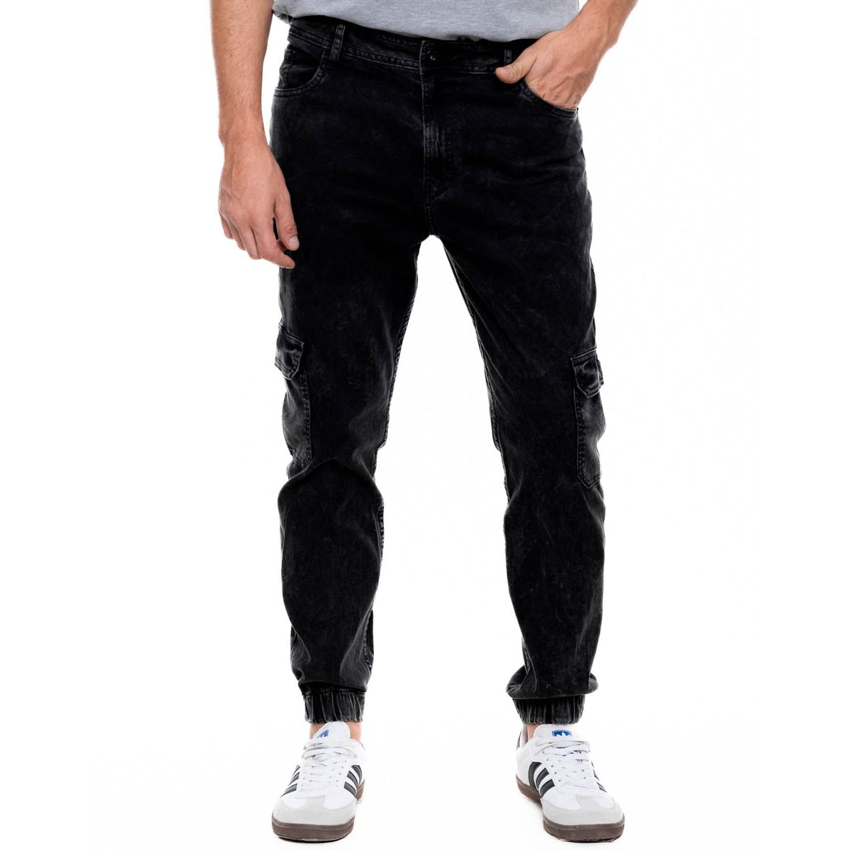 COLOR BLUE - Pantalón Cargo En Corduroy Teñido Old Wash