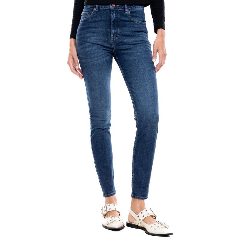 COLOR BLUE - High Waist Skinny Fit Jeans Tono Oscuro