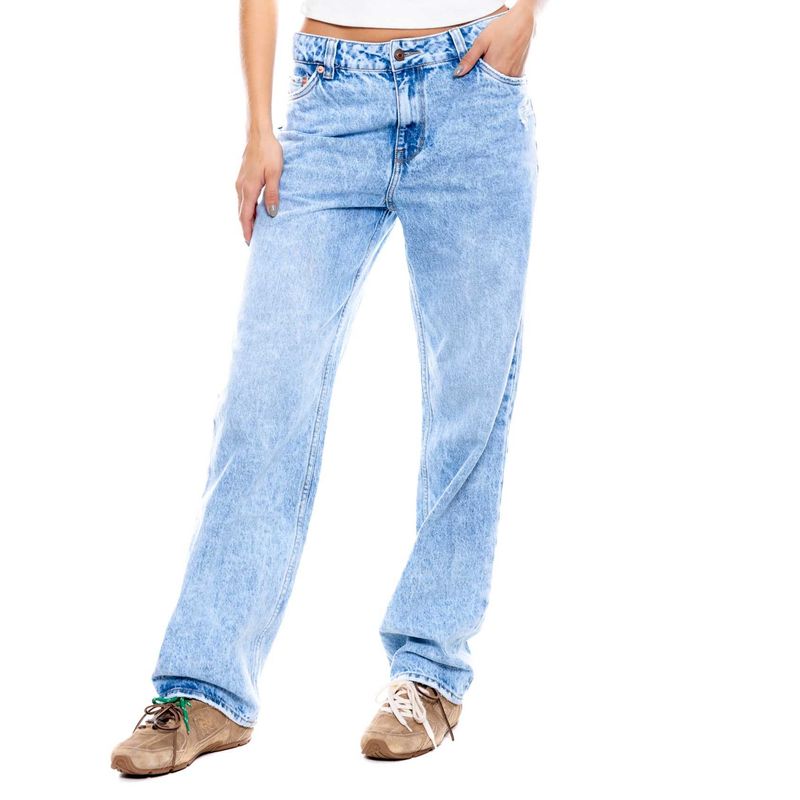 COLOR BLUE - Medium Waist Straight Fit Jeans Tono Medio