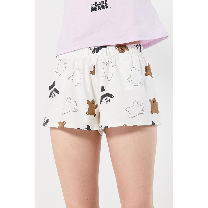 KOAJ - KOAJ Short con elástico en pretina y estampado continuo de E Short con elástico en pretina y estampado continuo de E Mujer