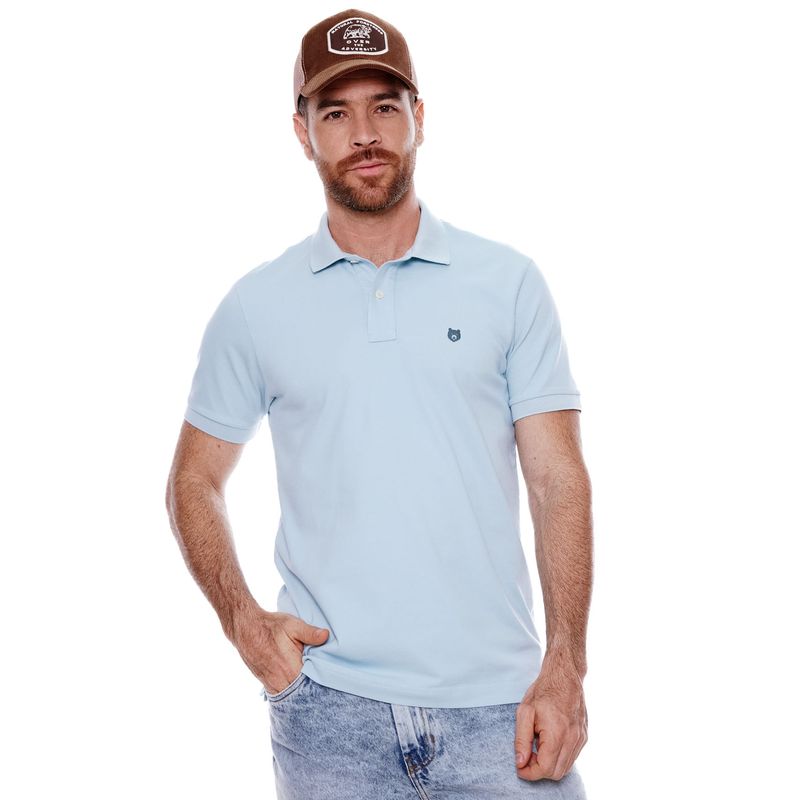 COLOR BLUE - Polo Unicolor Logo Estampado