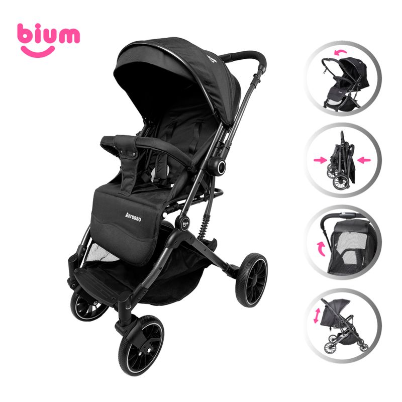 BIUM - Coche Reversible Para Bebe Bium Avesso Negro 4 Ruedas