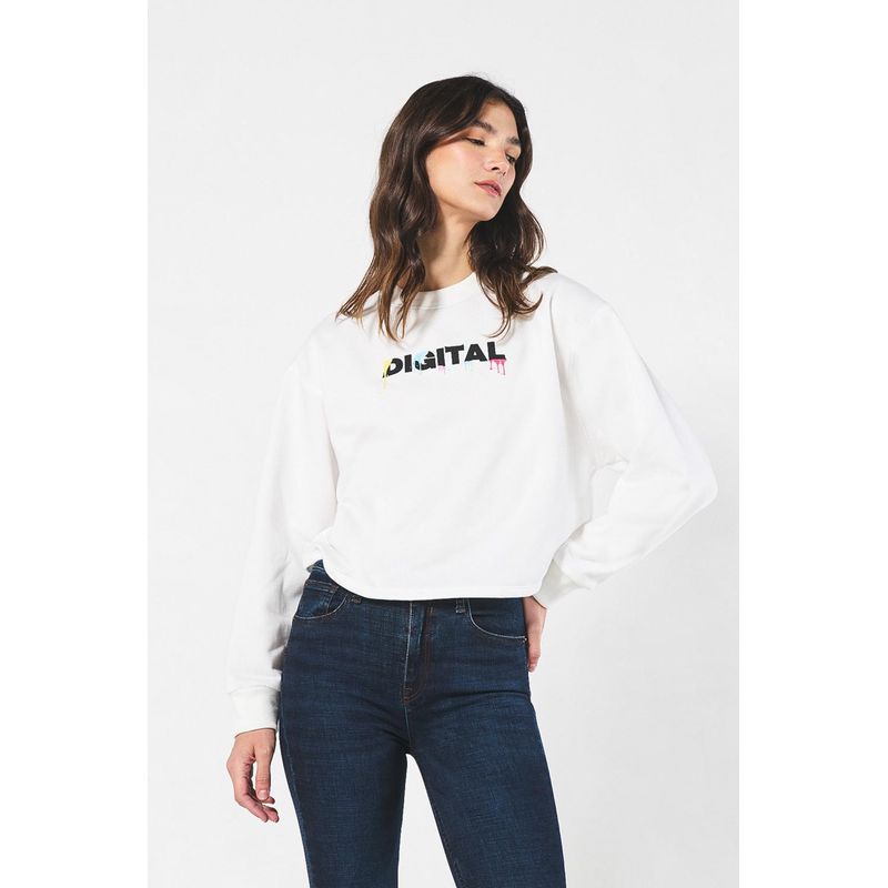 KOAJ - KOAJ Buzo crop top cuello redondo crema  para mujer, cuello y  MUJER