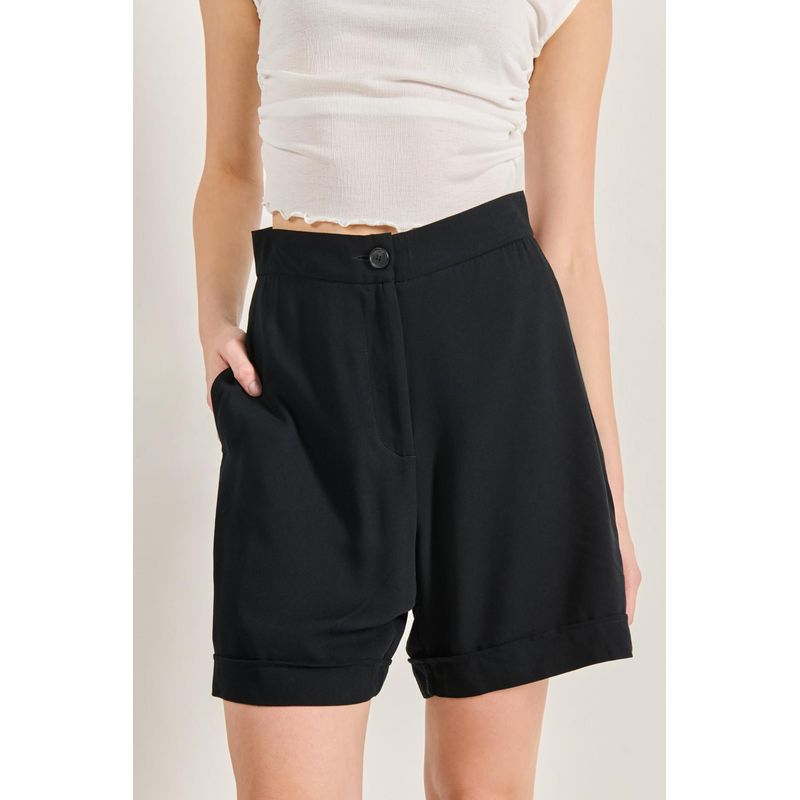 KOAJ - KOAJ Short negro para mujer, confeccionado en tela fluida, cue MUJER