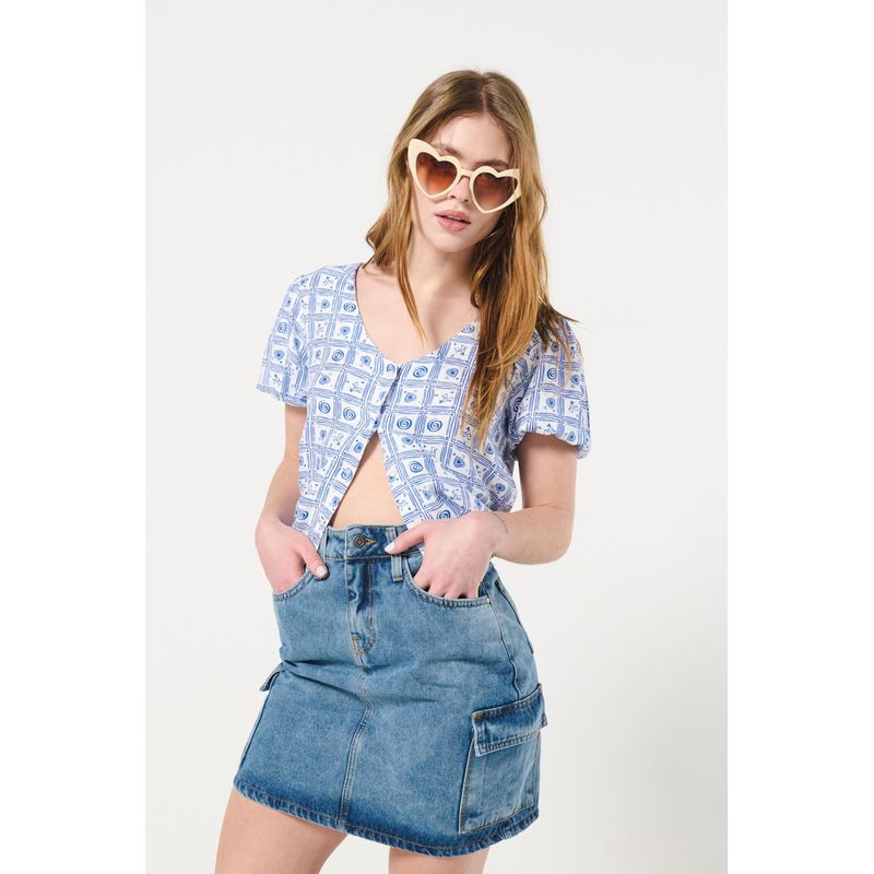 KOAJ - KOAJ Blusa unicolor crop top estampada con cuello V MUJER
