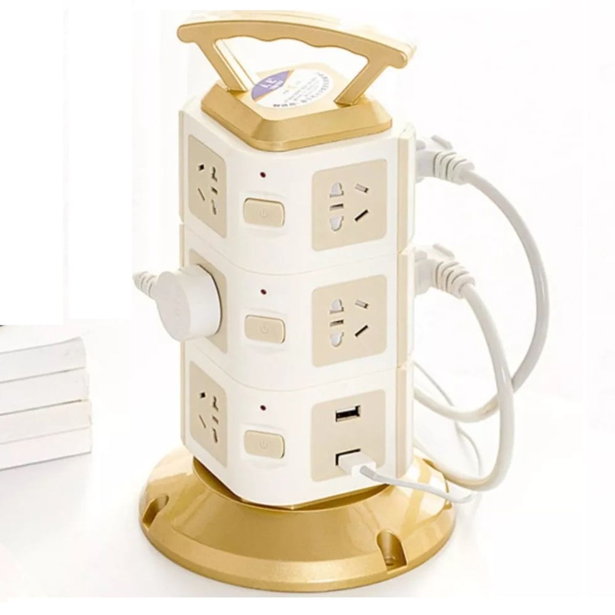 GENERAL - Multitoma Corriente Torre 3 Niveles X2 USB Blanco.