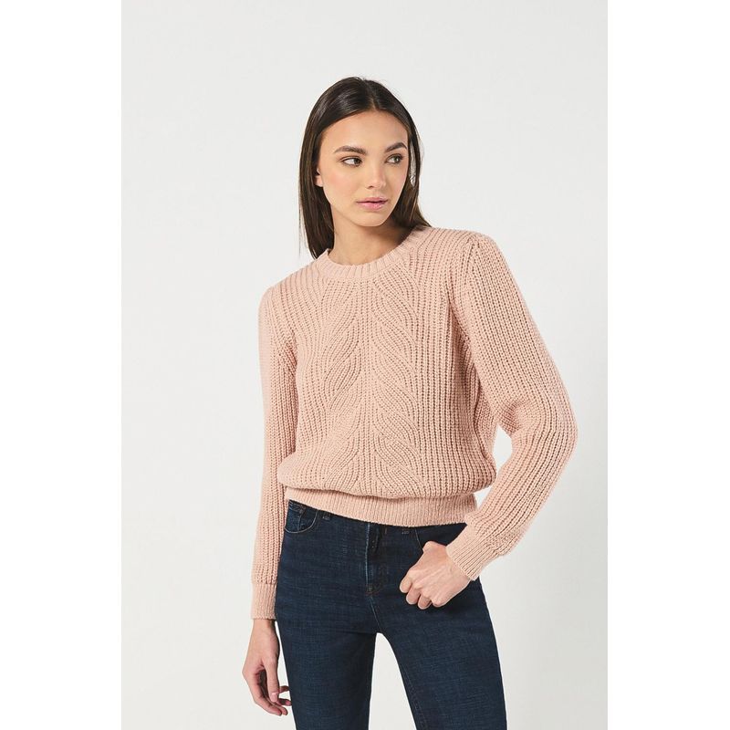KOAJ - KOAJ Suéter cuello redondo kaki claro con diseño de trenza MUJER