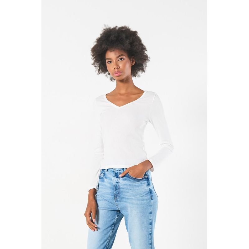 KOAJ - KOAJ Camiseta básica para mujer manga larga, escote V silueta  MUJER