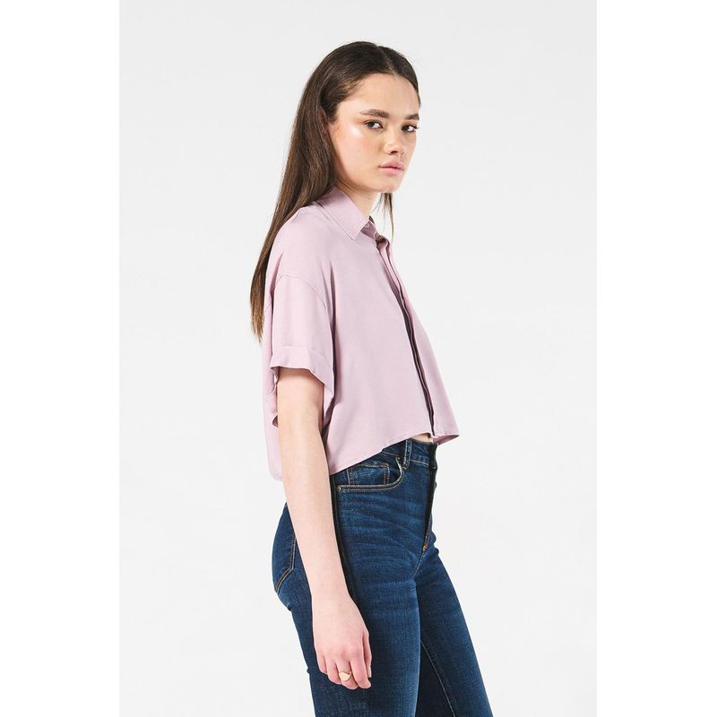 KOAJ - KOAJ Blusa crop top lila clara con cuello camisero y manga cor MUJER