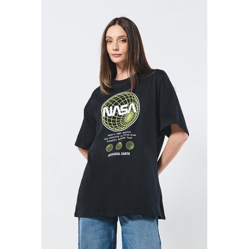 KOAJ - KOAJ Camiseta negra de NASA oversize con manga corta MUJER