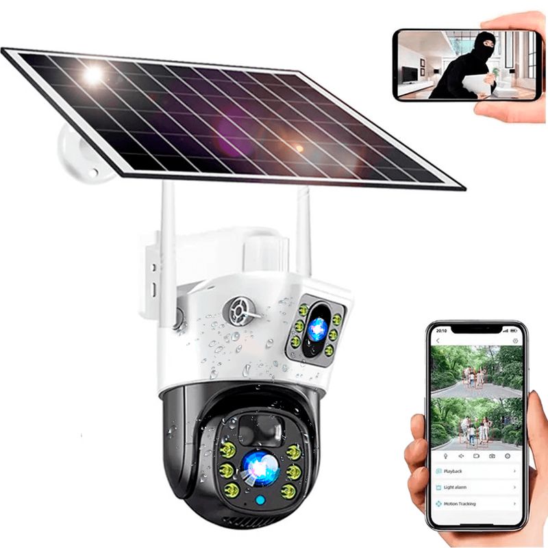 GENERICO - Cámara Wifi Doble Lente Ptz Con Panel Solar Doble Monitoreo