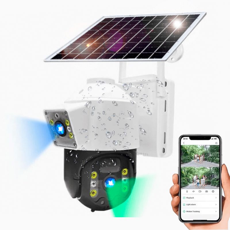 GENERICO - Cámara Ptz Wifi Doble Lente Panel Solar Detección Movimiento