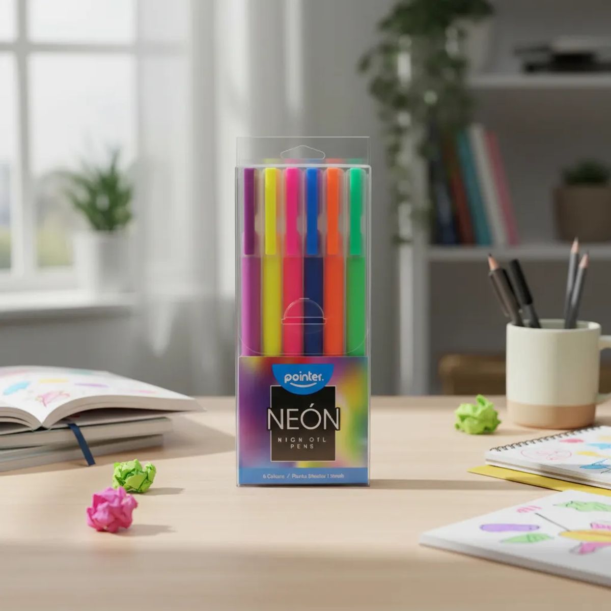 POINTER - Set 6 Bolígrafos De Gel Neón Pointer Para Niños Adultos