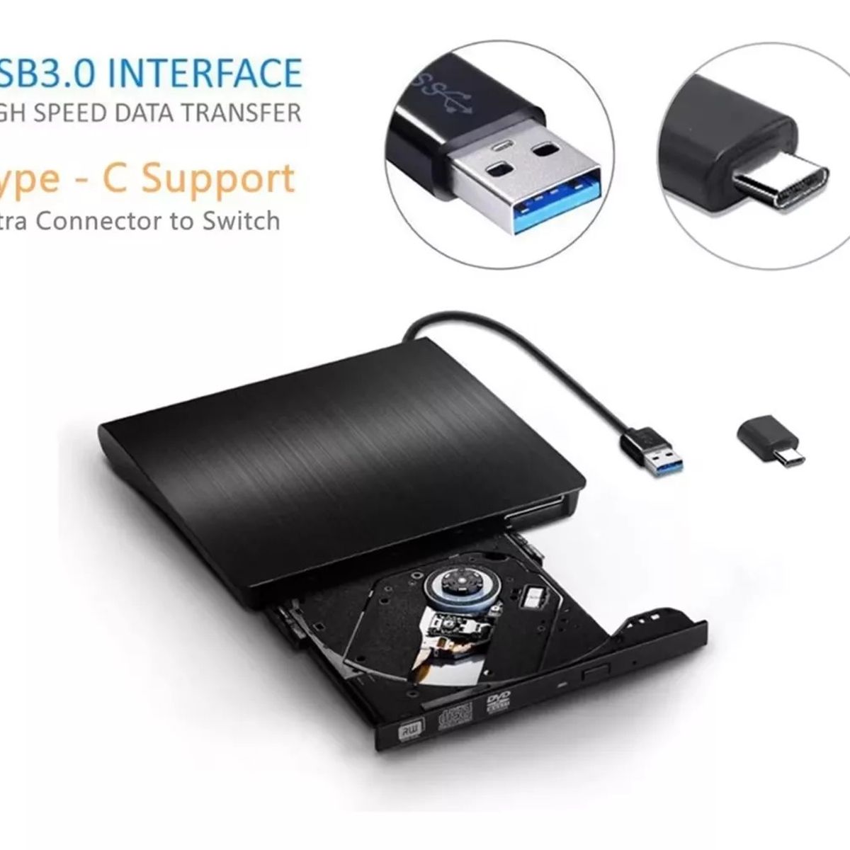 GENERICO - Lector Quemador Cd / Dvd Externo 3.0 Usb A Y Tipo C Alta Vel