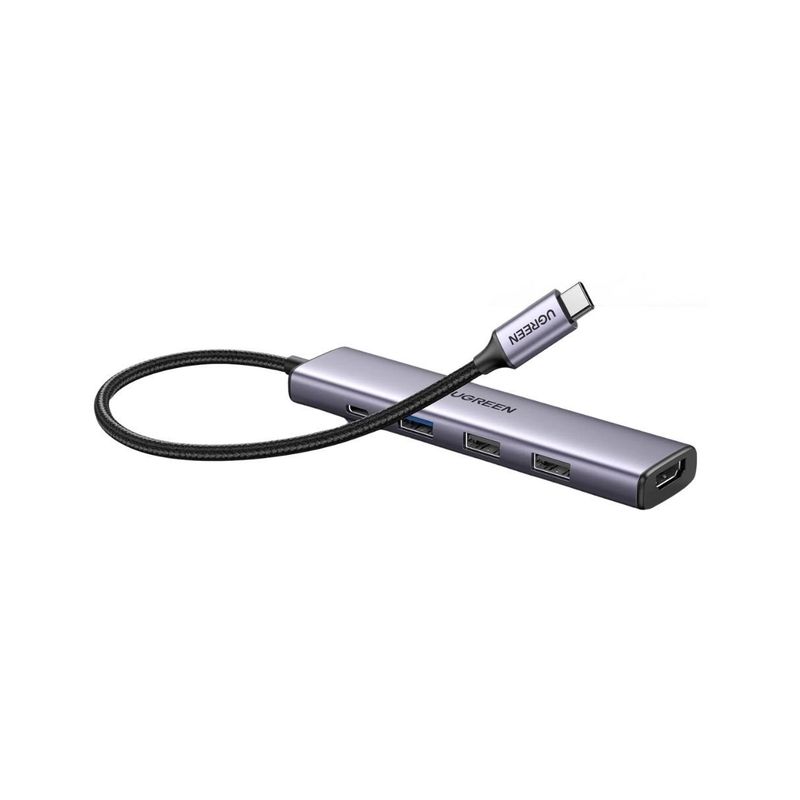 UGREEN - Hub 5 en 1 Ugreen Tipo C a USB 3.0, USB 2.0, HDMI, PD Gris