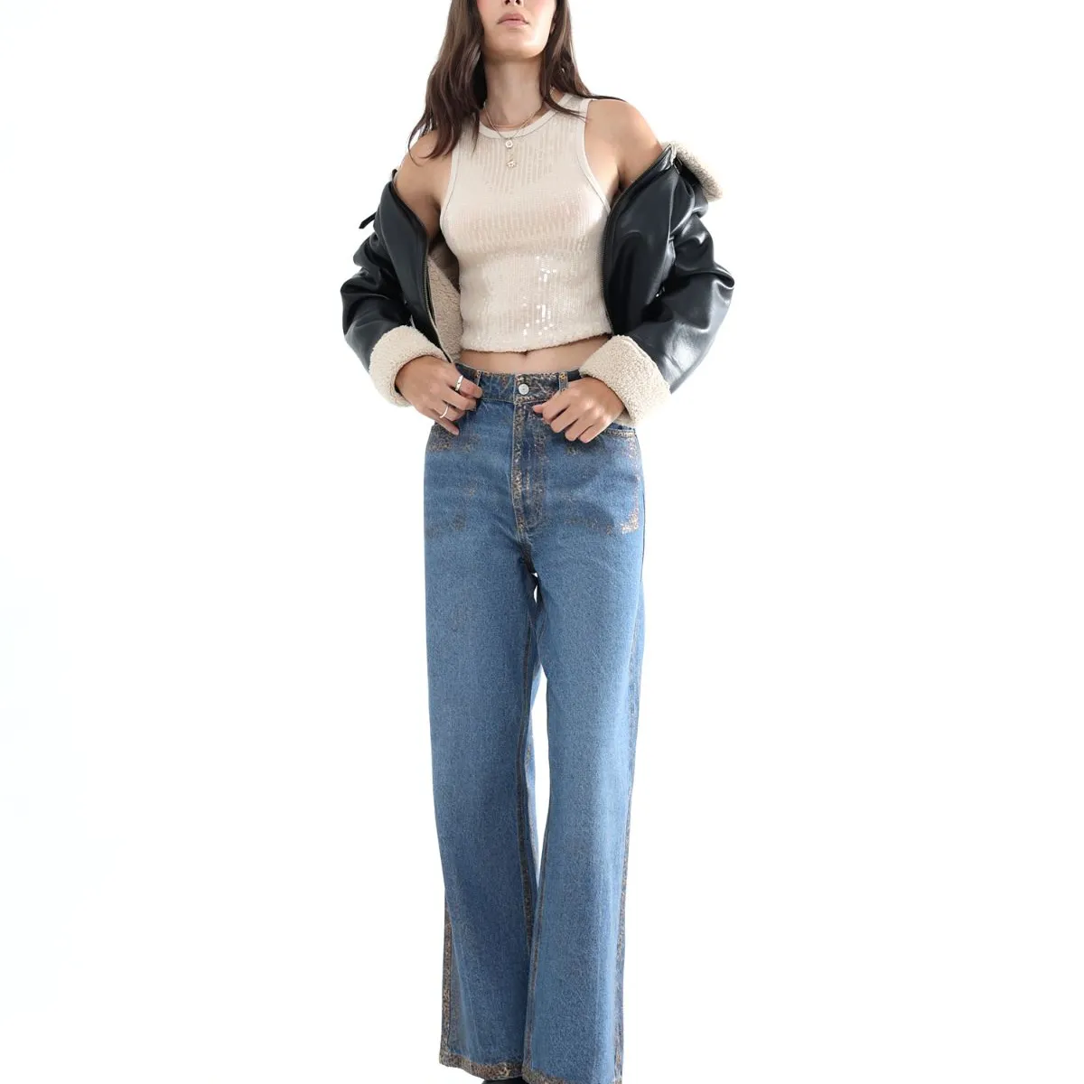 SEVEN SEVEN - Jeans Wide Leg Con Foil  Para Mujer Azul Seven Seven